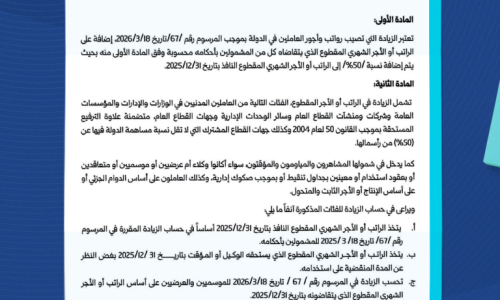 صدور التعليمات التنفيذية لمرسوم زيادة الأجور بنسبة 50%